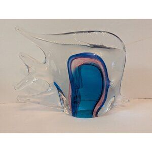 Large Murano Glass Fish Figurine With Blue & Pink Swirls
